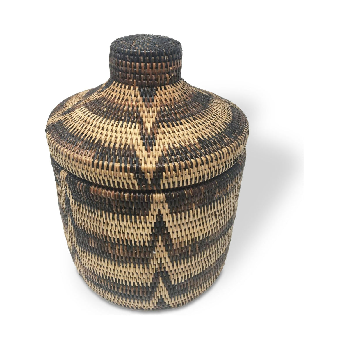 Philippine Iraya Basket with Striped Pattern - 9" H X 7" Diam.