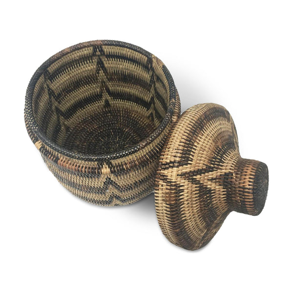 Philippine Iraya Basket with Striped Pattern - 9" H X 7" Diam.