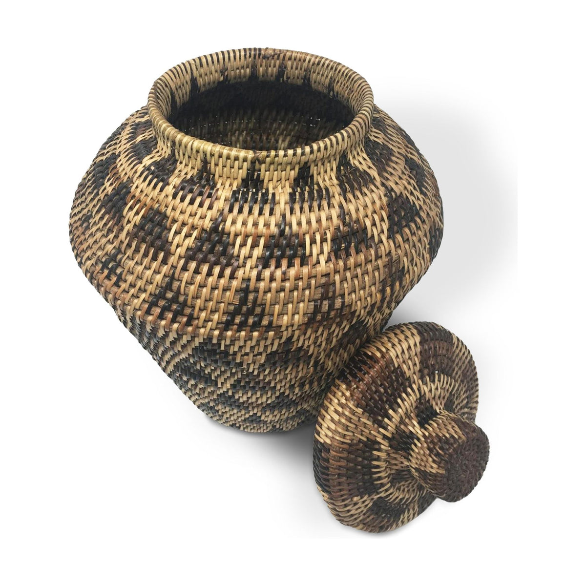 Philippine Iraya Basket with Diamond Pattern - 12" H X 10" Diam.