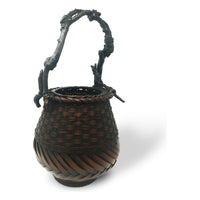 Japanese Ikebana-Style Bamboo Basket with Rootwood Handle Measuring 19.5 Inches Tall by 9.5 Inches Diameter