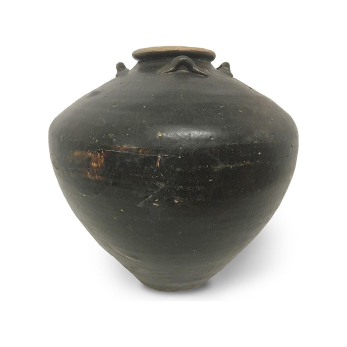 Sukhothai 15th/16th Century Black-Glazed Jar - 15" H X 14" Diam.