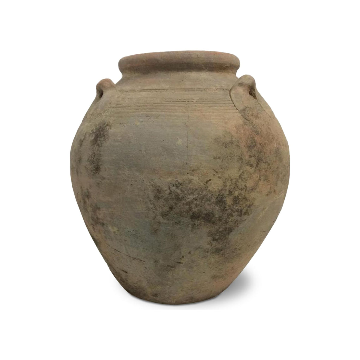 Chinese Ming Dynasty Jar-Shaped Beige Martaban Pot with Three Handles - 16" H X 14" Diam.