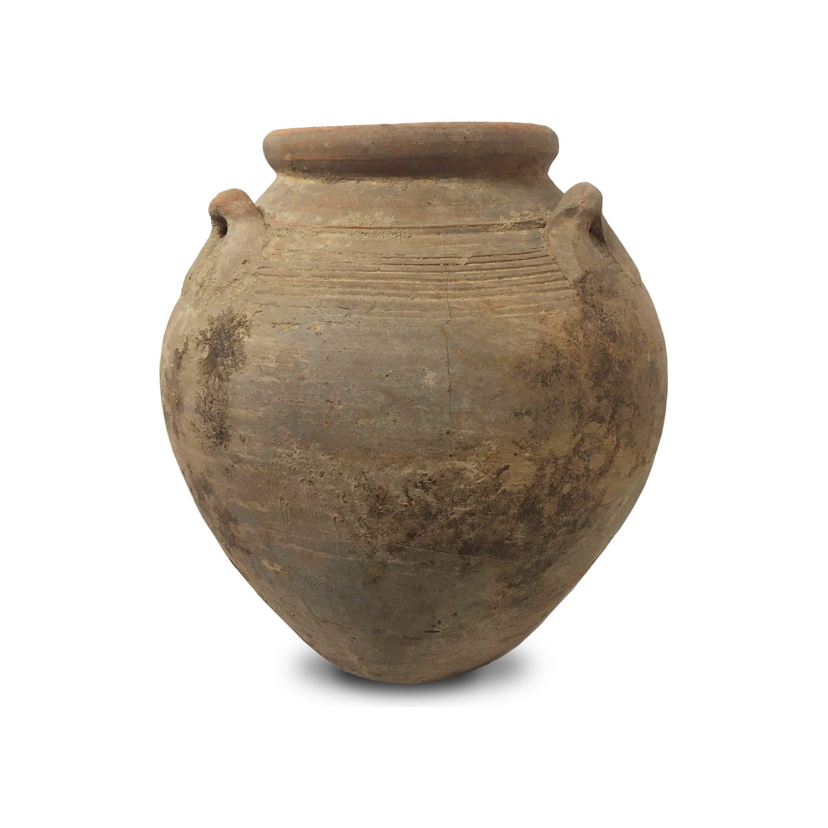 Chinese Ming Dynasty Jar-Shaped Beige Martaban Pot with Three Handles - 16" H X 14" Diam.