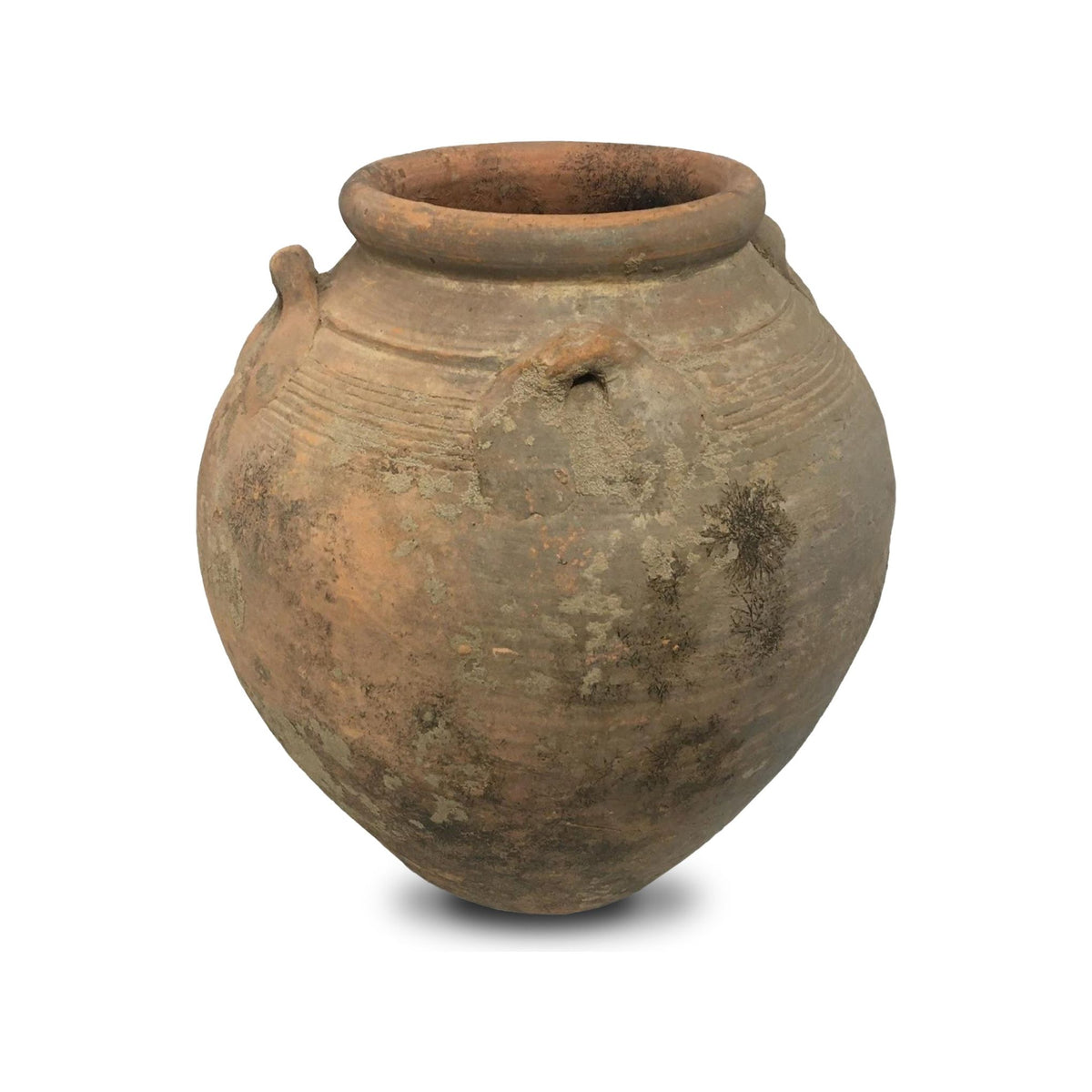 Chinese Ming Dynasty Jar-Shaped Beige Martaban Pot with Three Handles - 16" H X 14" Diam.