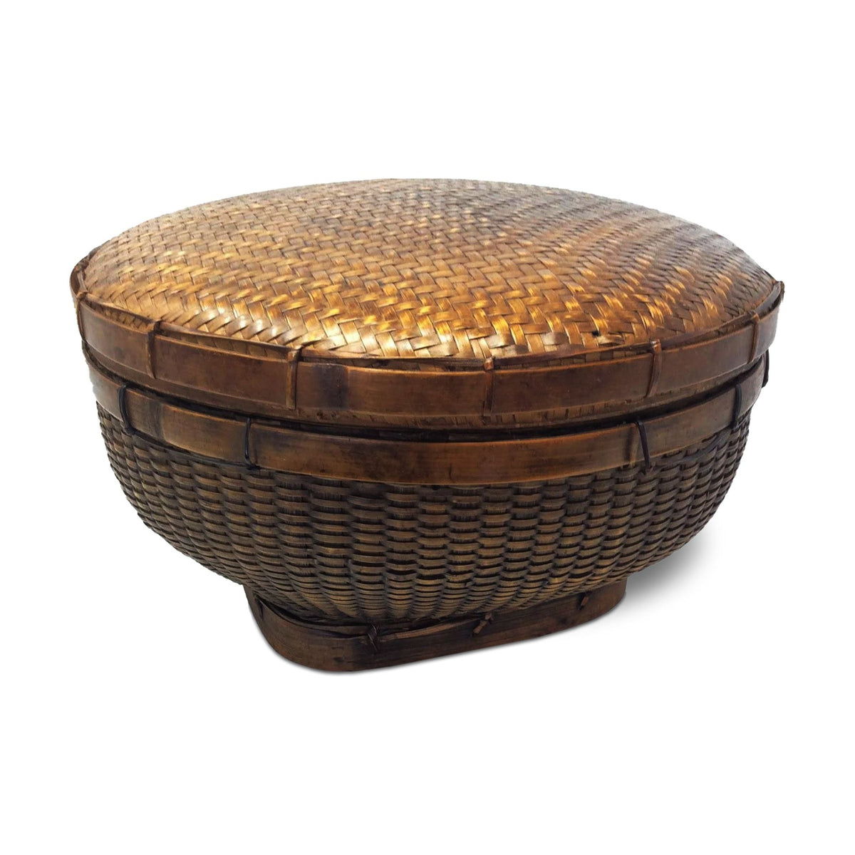 Vintage Round Lidded Basket from the Philippines Measuring 8 Inches Tall by 14 Inches Diameter