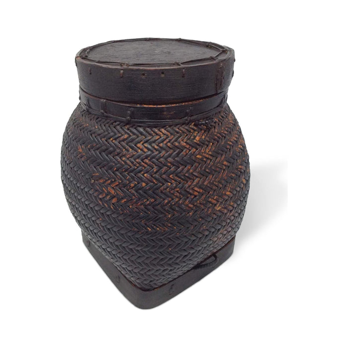 Philippine Round Rattan Basket Jar - 11.5" H X 10" Diam.