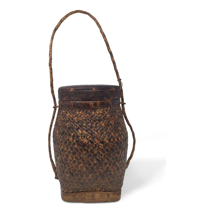 Philippine Round Rattan Basket Jar w/ Handle