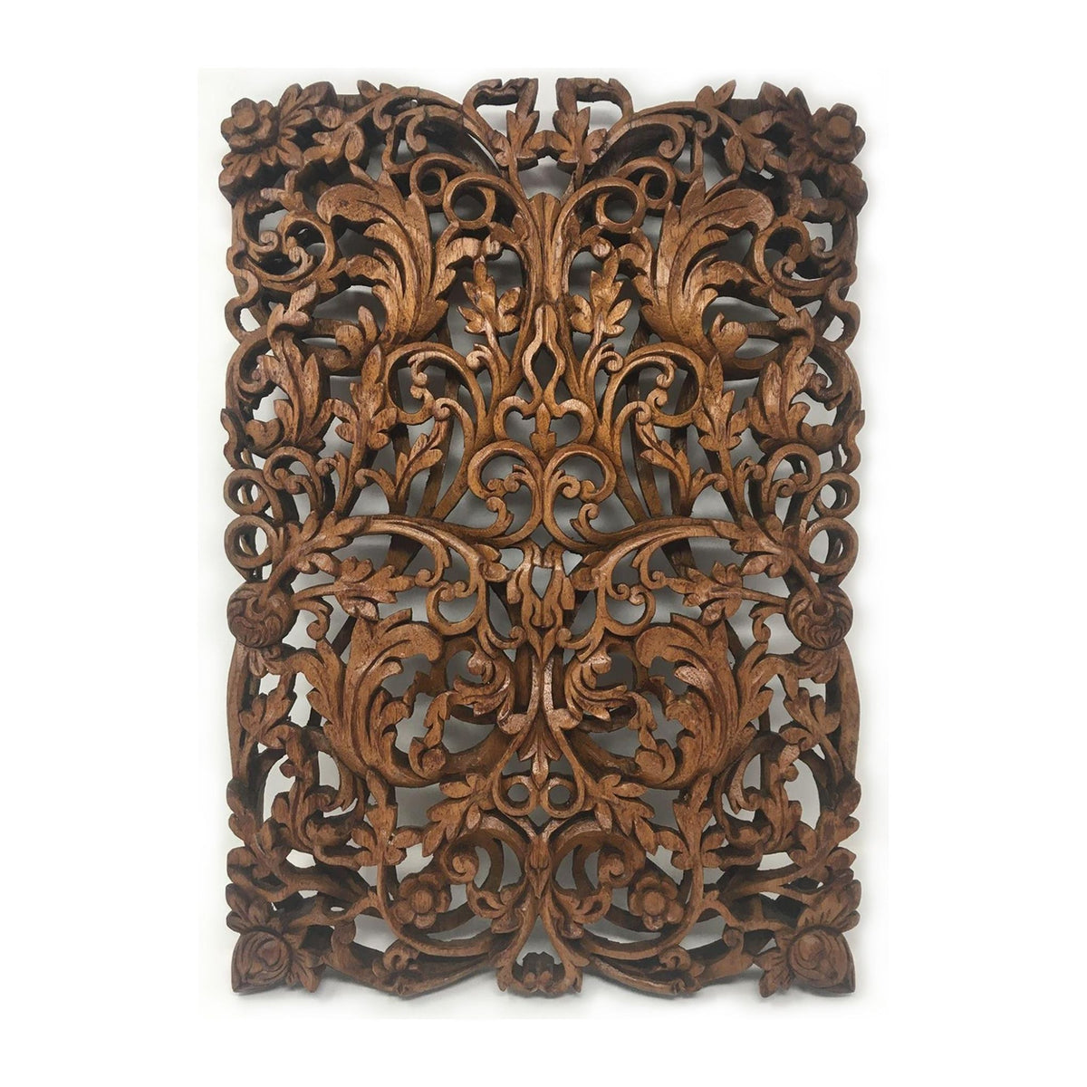 Hand-Carved Teak Panel with Kanote Pattern from Burma/Myanmar - 17" H X 12" W X 1" D (2 of 4)