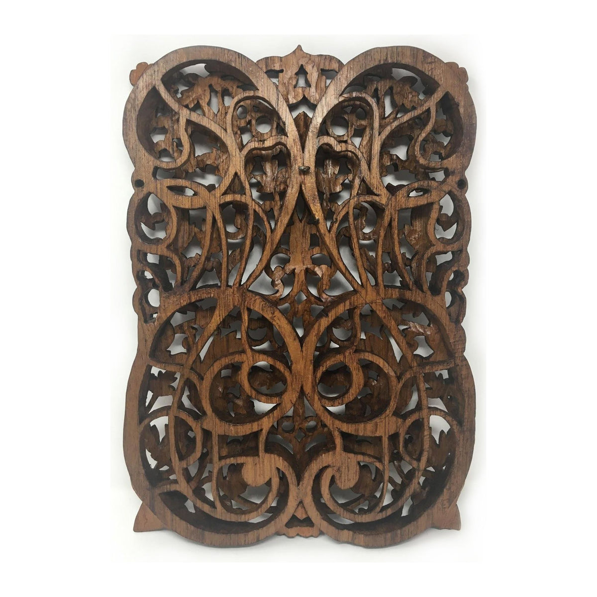 Hand-Carved Teak Panel with Kanote Pattern from Burma/Myanmar - 17" H X 12" W X 1" D (1 of 4)