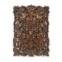 Hand-Carved Teak Panel with Kanote Pattern from Burma/Myanmar - 17" H X 12" W X 1" D (1 of 4)