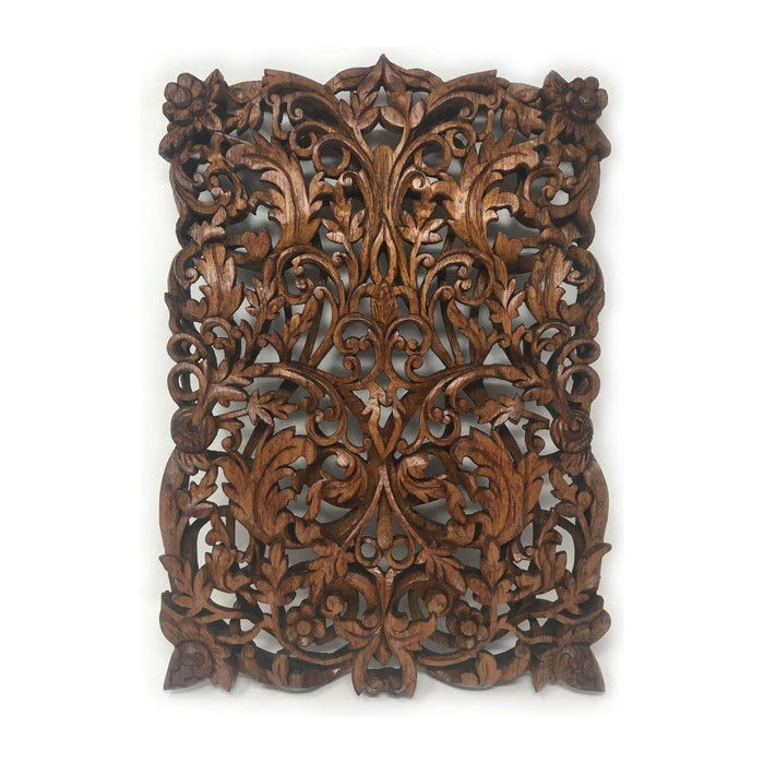 Teak Panel with Kanote Pattern from Burma - 17" H X 12" W X 1" D (#1)