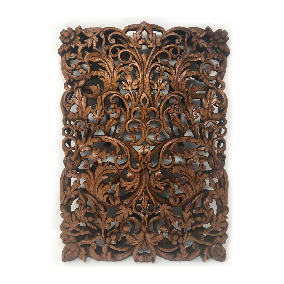 Hand-Carved Teak Panel with Kanote Pattern from Burma/Myanmar - 17" H X 12" W X 1" D (3 of 4)