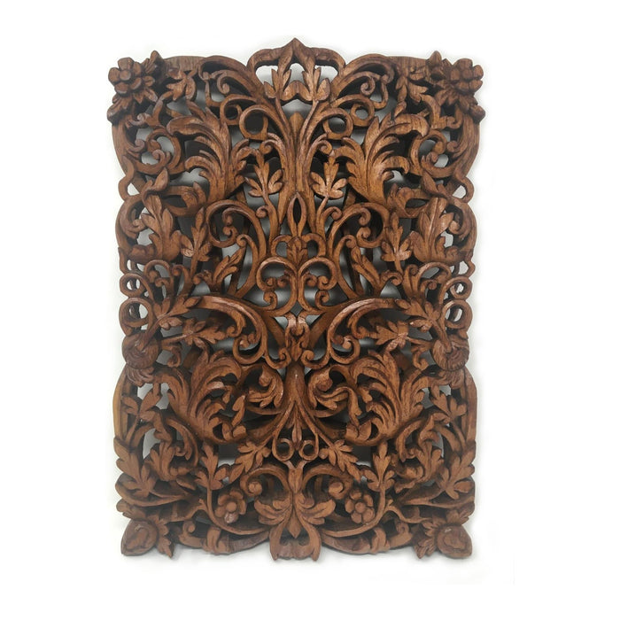 Teak Panel with Kanote Pattern from Burma - 17" H X 12" W X 1" D (#4)