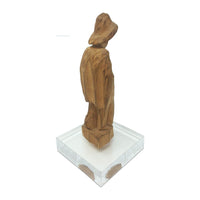 Vintage 1960s Ecuadorian Wooden Carved Peasant/Traveler with Acrylic Base Measuring 8.5 Inches Tall