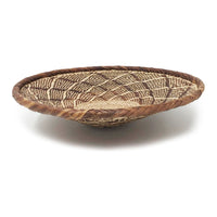 Set of Three Tongan Handwoven Round Baskets with Geometric Designs in Neutral Earth Tones from Zimbabwe