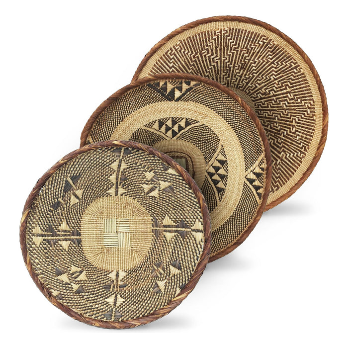 Trio of Tongan Handwoven Baskets from Zimbabwe - 10", 13", & 15" Diam.