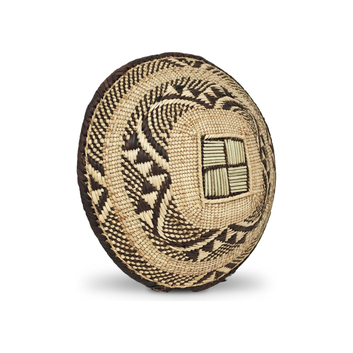 Set of Three Tongan Handwoven Round Baskets with Geometric Designs in Neutral Earth Tones from Zimbabwe