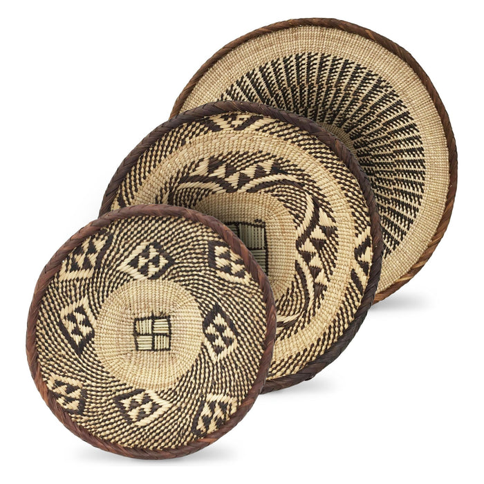 Trio of Tongan Handwoven Baskets from Zimbabwe - 10", 12", & 14" Diam.