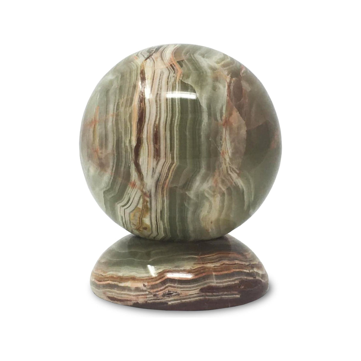 Multicolor/Green Onyx Sphere with Onyx Base