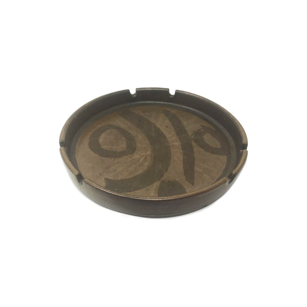 SDW Stoneware Designs West Ashtray in Brown Tones/Vintage Studio Pottery, Signed - 9" Diam. X 1.25" H