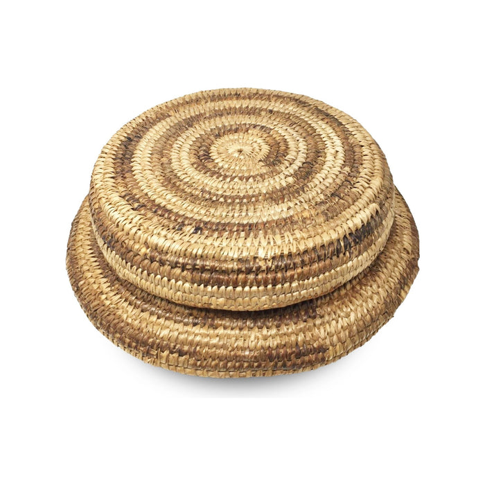 1970s Botswana Basket with Lid & Neutral Tones - 14" Diam. X 6" H