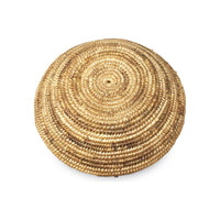 Vintage Botswana Basket with Lid and Simple Circular Natural/Buff Tone-on-Tone Coloration Measuring 14 Inches Diameter by 6 Inches Tall