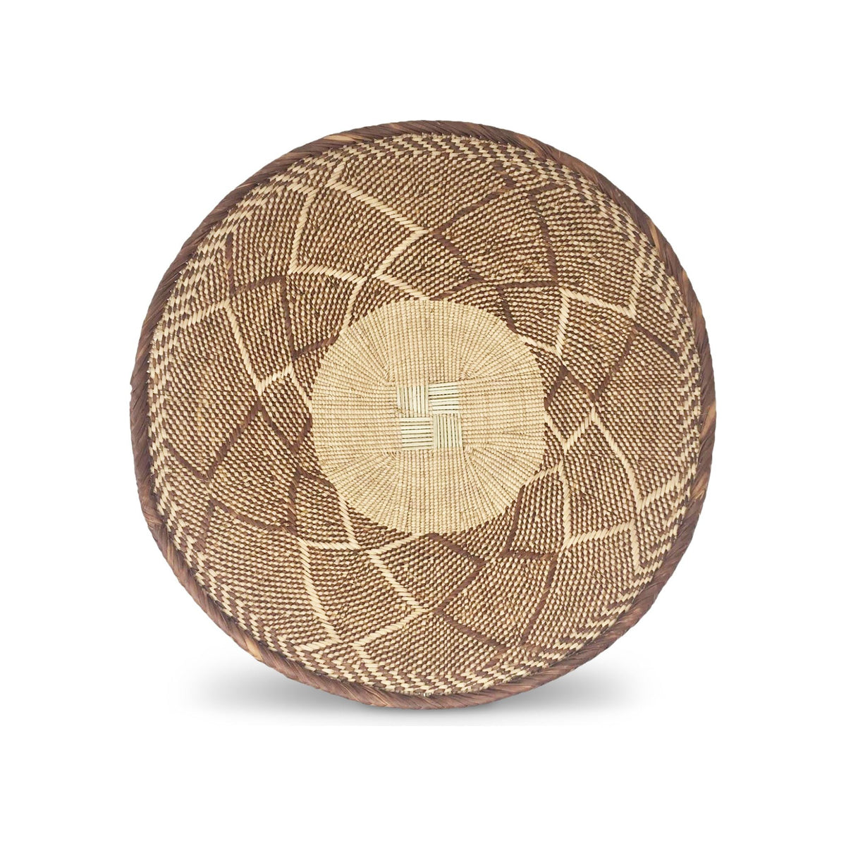 Large Vintage Tongan Handwoven Basket with Geometric Designs in Neutral Earth Tones