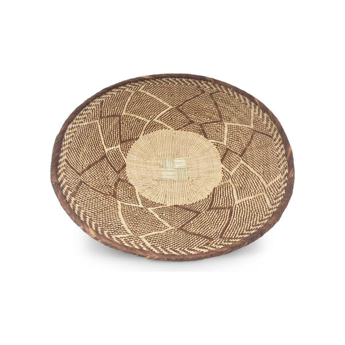 Vintage Tongan Handwoven Basket from Zimbabwe - 16" Diam. X 3" H
