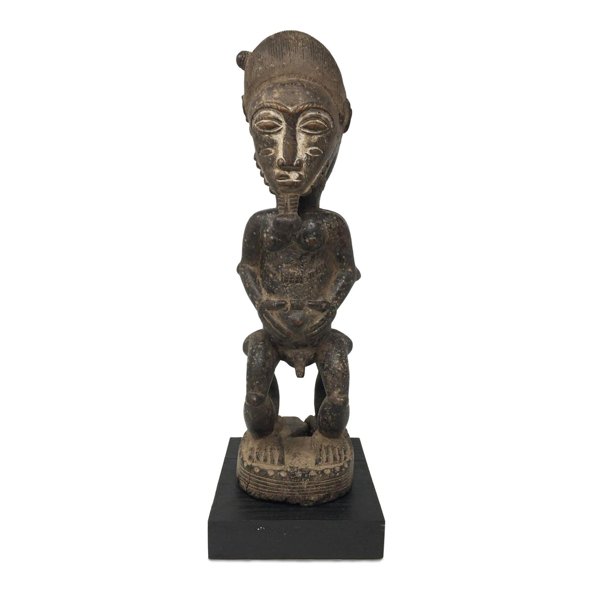 Antique Baule Hand-Carved Husband & Wife Ancestral Figure from Ivory Coast - 16" H X 5" W X 5" D