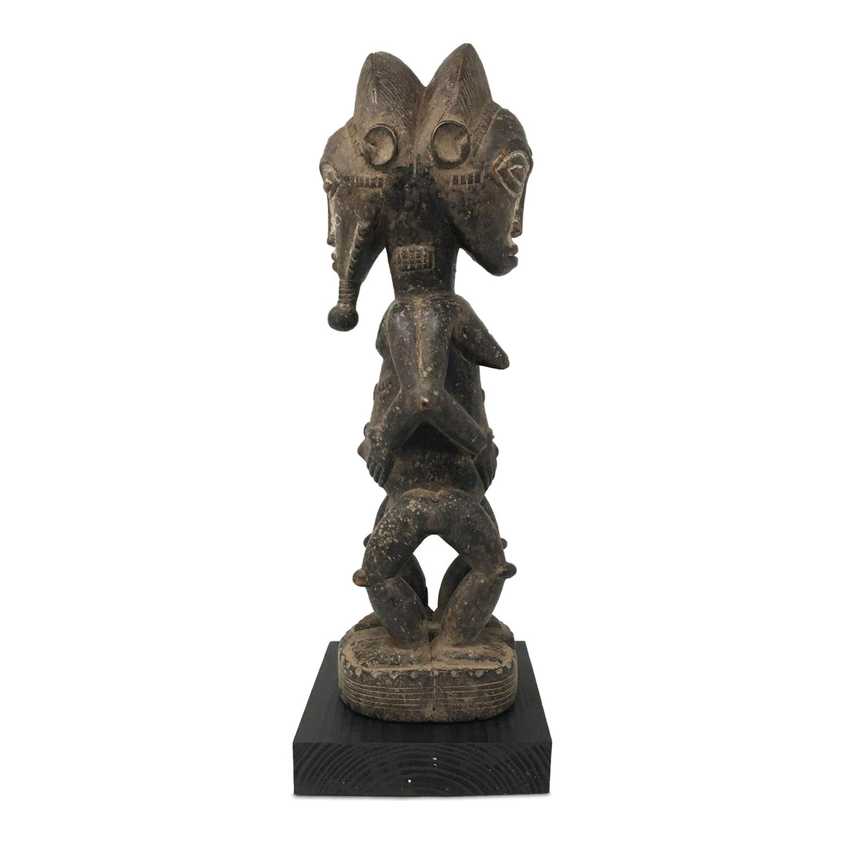 Antique Baule Hand-Carved Husband & Wife Ancestral Figure from Ivory Coast - 16" H X 5" W X 5" D