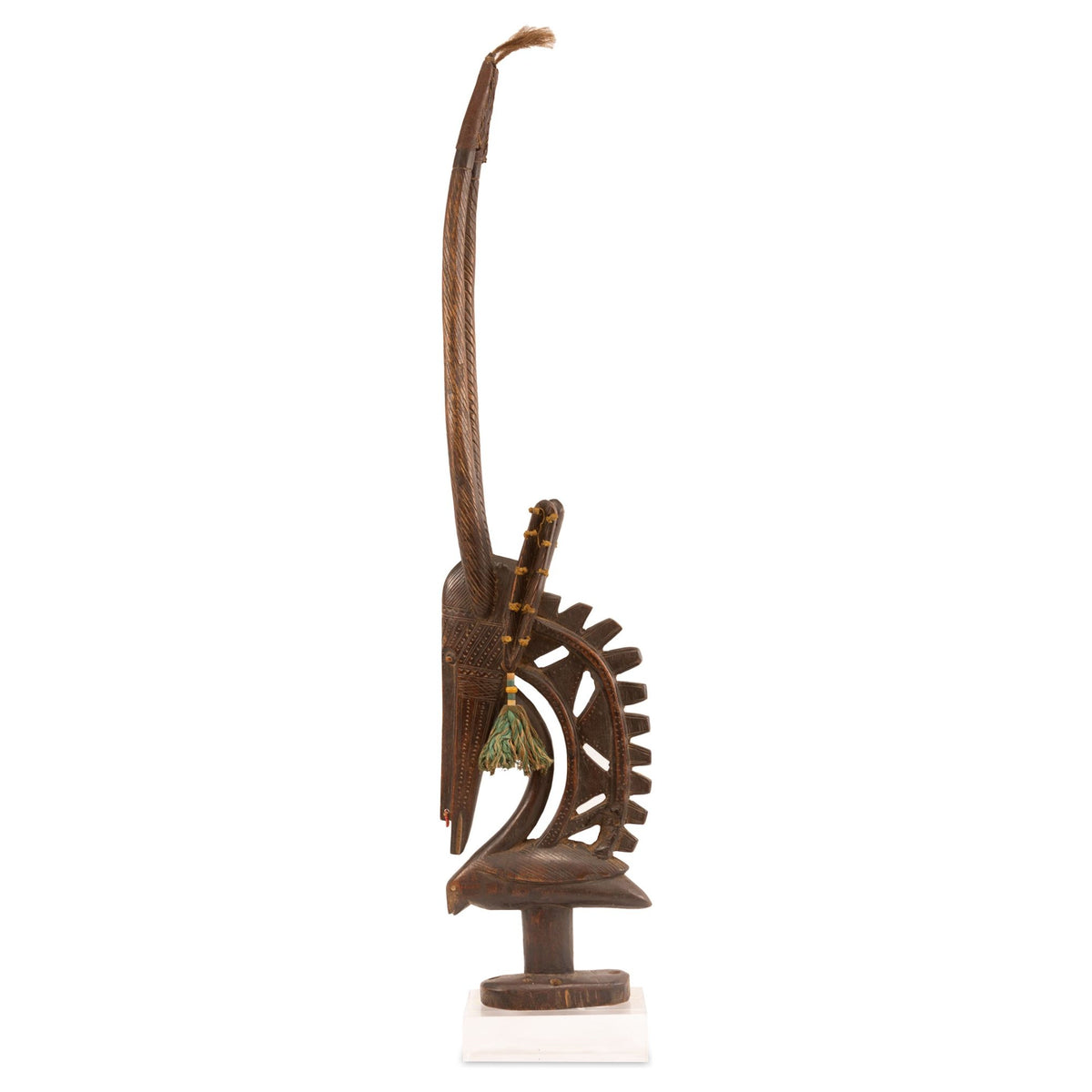 Male Bamana/Bambara Chiwara Carved Wood Figure Headdress from Mali - 33.5" H X 7.5" D X 2.5" W