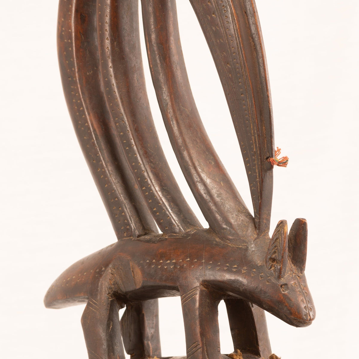 Male Bamana/Bambara Chiwara Carved Wood Figure Headdress with Cap from Mali - 39.25" H X 8.25" D X 2.25" W