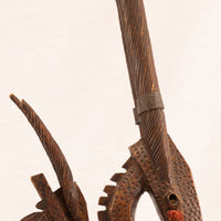 Female Bamana/Bambara Chiwara Carved Wood Figure Headdress with Cap from Mali - 42.5" H X 8.25" D X 2.25" W