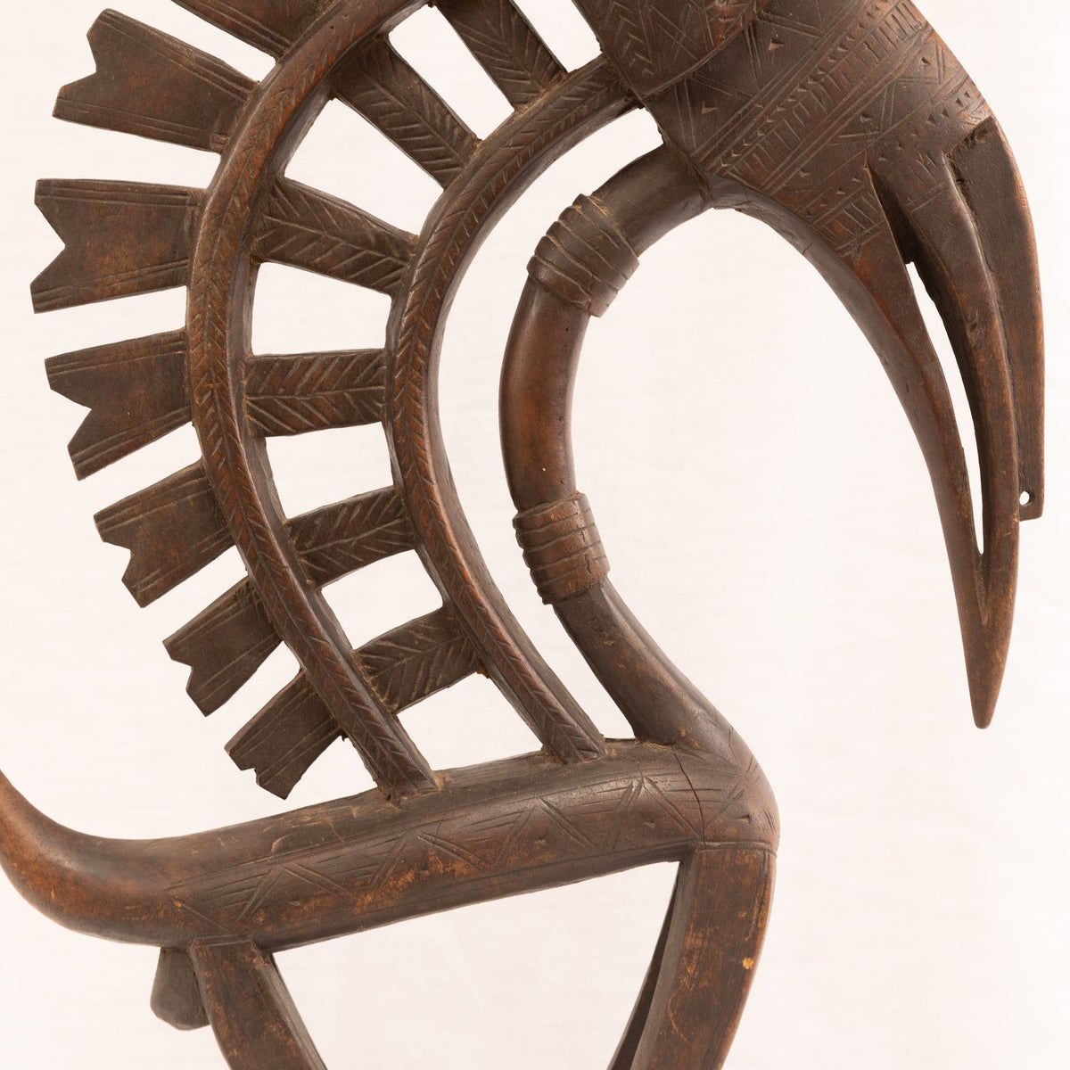 Large Male Bamana/Bambara Chiwara Carved Wood Figure Headdress from Mali - 41" H X 14.5" D X 3" W