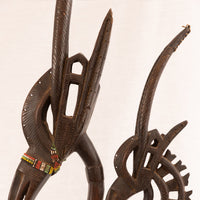 Large Female Bamana/Bambara Chiwara Carved Wood Figure Headdress from Mali - 40" H X 13.5" D X 3" W