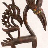 Large Female Bamana/Bambara Chiwara Carved Wood Figure Headdress from Mali - 40" H X 13.5" D X 3" W