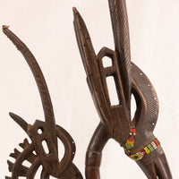 Large Female Bamana/Bambara Chiwara Carved Wood Figure Headdress from Mali - 40" H X 13.5" D X 3" W