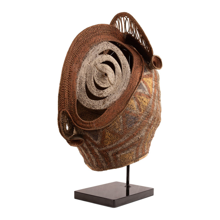 Abelam Baba Tagwa Yam Mask from Papua New Guinea with Custom Black Metal Stand. 