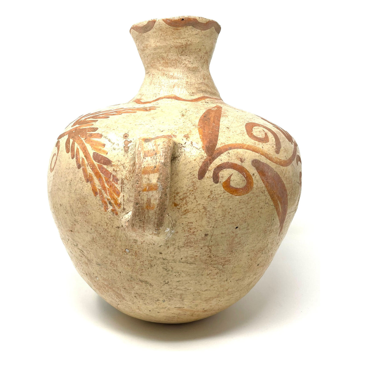 Terracotta Water Jar with Flower & Vine Motif from San Cristóbal de las Casas, Chiapas, Mexico - 12" H X 8" Diam