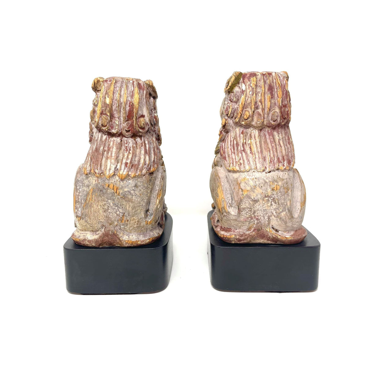 Pair of Decorative Foo Dog Bookends on Black Wooden Bases - 7.5" H X 6" L X 4" W (Each)