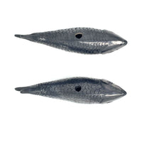 Pair of Vintage Oaxacan Barro Negro Fish Whistles from Mexico - 3.5" H X 9.5" L X 2.5" W