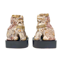 Pair of Decorative Foo Dog Bookends on Black Wooden Bases - 7.5" H X 6" L X 4" W (Each)