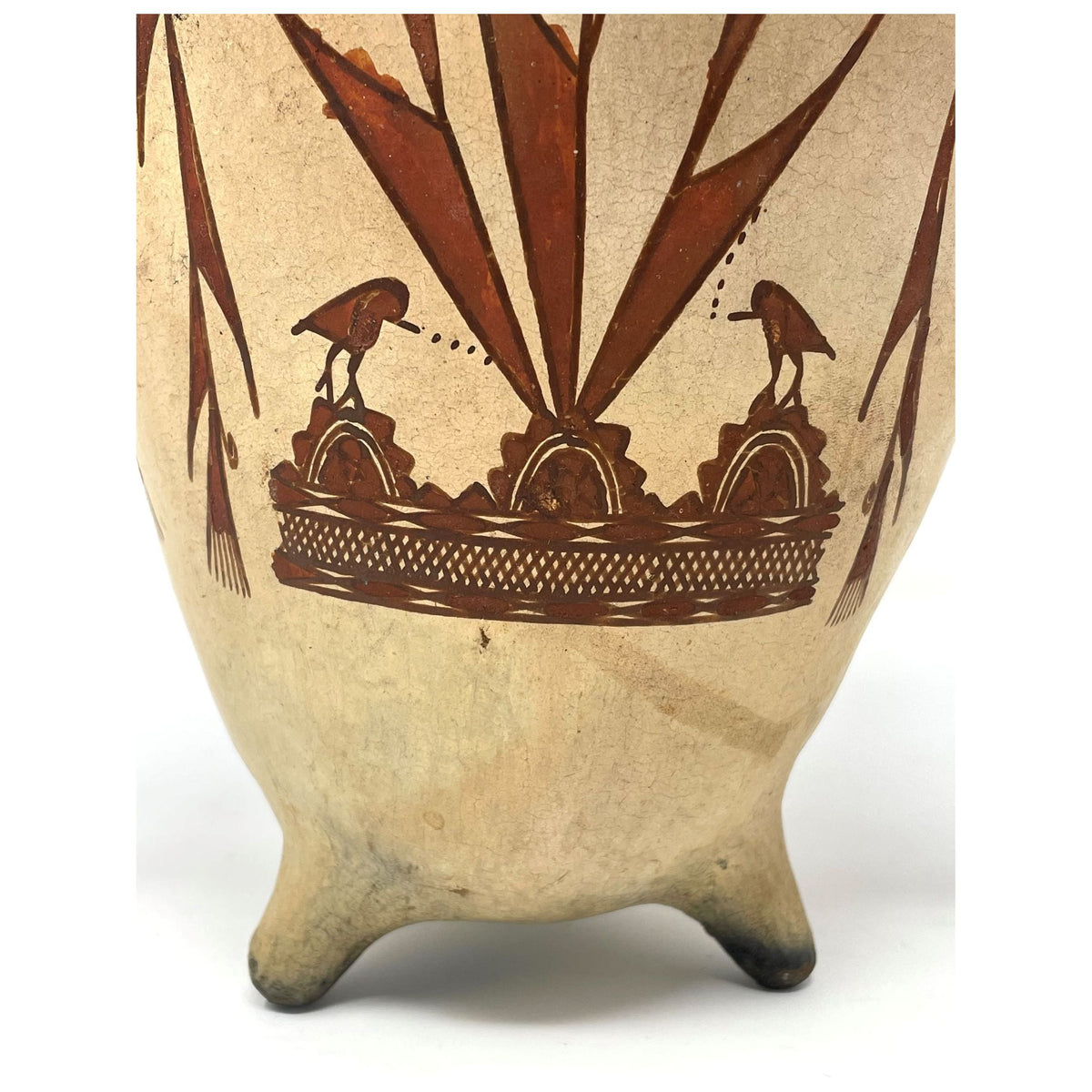 Vintage 1950s Terracotta Pot with Hand-Painted Birds from Chiapas, Mexico - 12" H X 8" Diam.