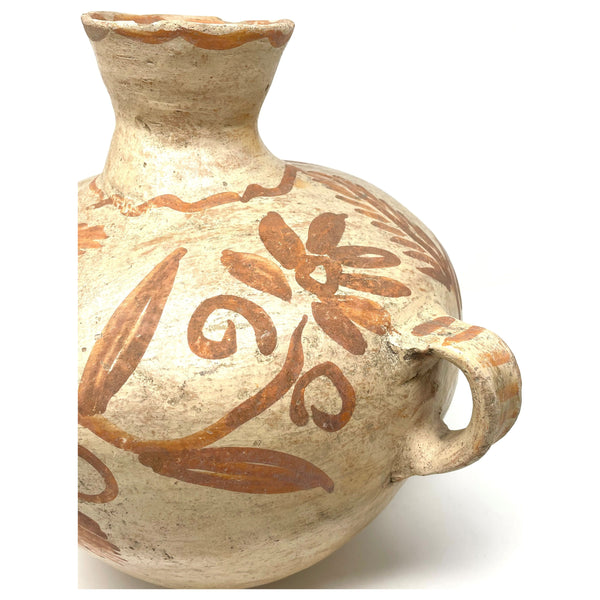 Terracotta Water Jar with Flower & Vine Motif from San Cristóbal de las Casas, Chiapas, Mexico - 12" H X 8" Diam