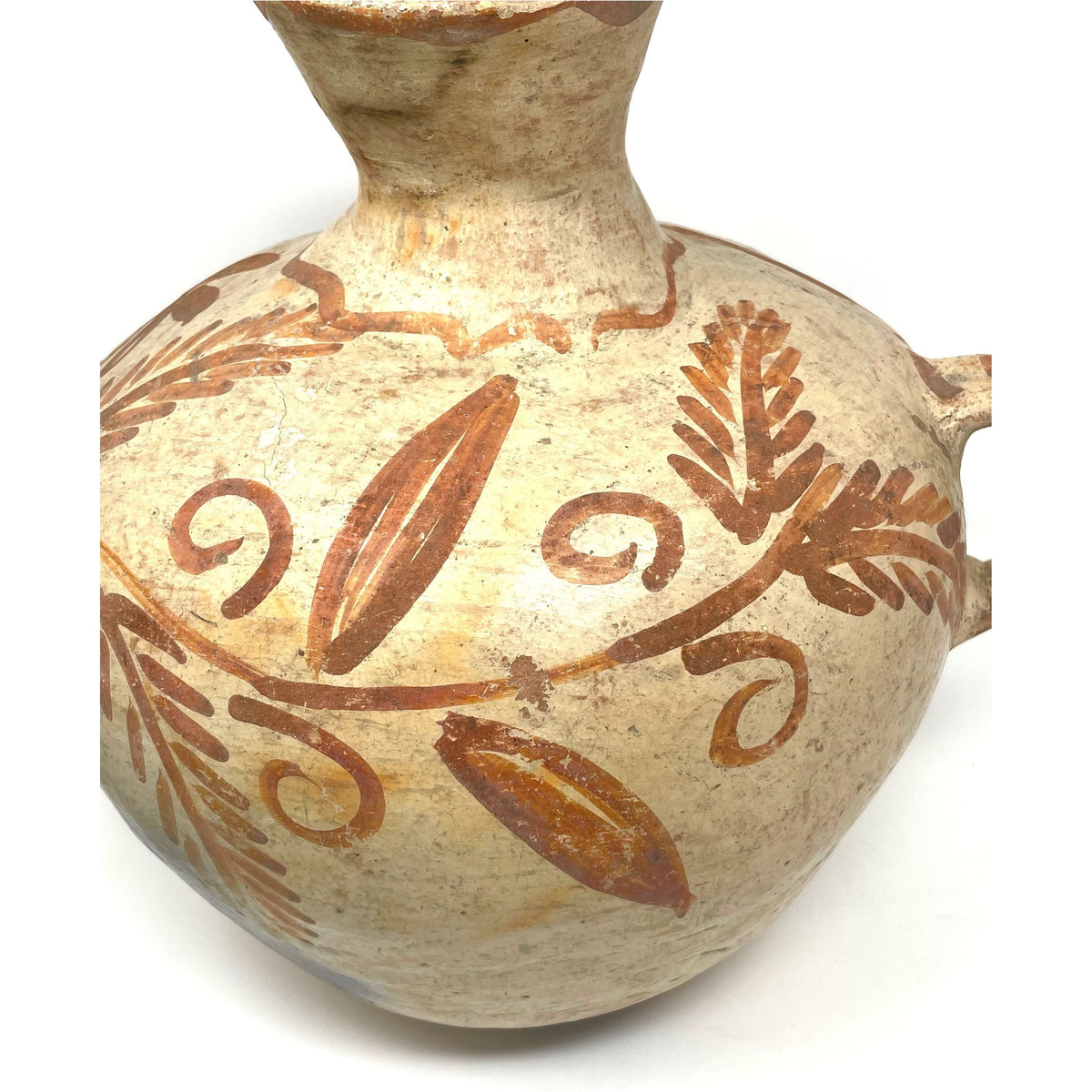 Terracotta Water Jar with Flower & Vine Motif from San Cristóbal de las Casas, Chiapas, Mexico - 12" H X 8" Diam