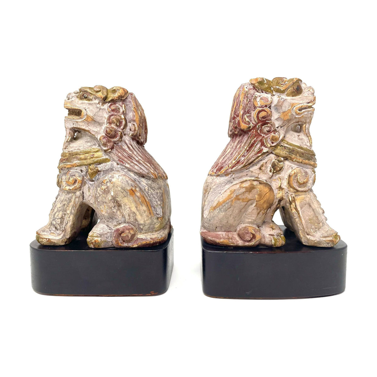 Pair of Decorative Foo Dog Bookends on Black Wooden Bases - 7.5" H X 6" L X 4" W (Each)