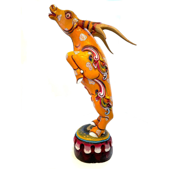 Vintage Hand-carved, Handpainted Balinese Jumping Deer Sculpture.
