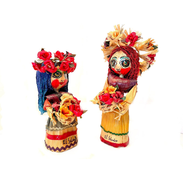 Pair of 'Corn Husk Folk Art Dolls'/'Muñecas' from El Salvador