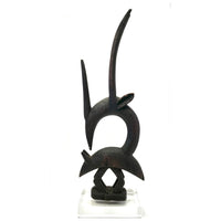 Abstract Bamana/Bambara Chiwara Carved Wood Figure Headdress from Mali - 27.5" H X 9.5" D X 2.5" W