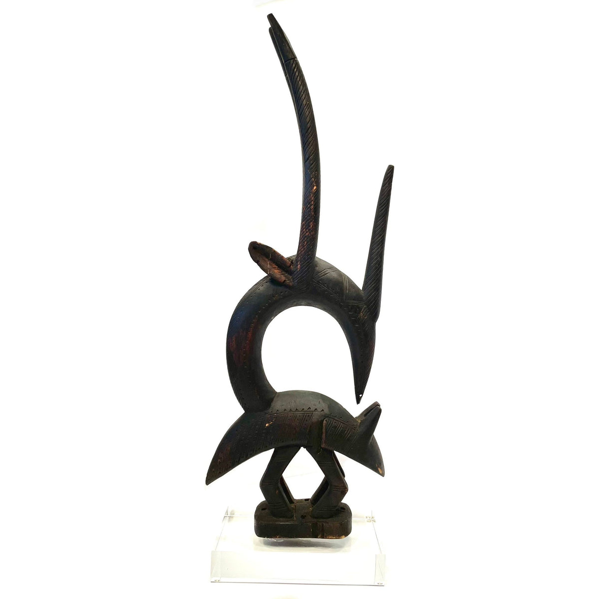 Abstract Bamana/Bambara Chiwara Carved Wood Figure Headdress from Mali - 27.5" H X 9.5" D X 2.5" W